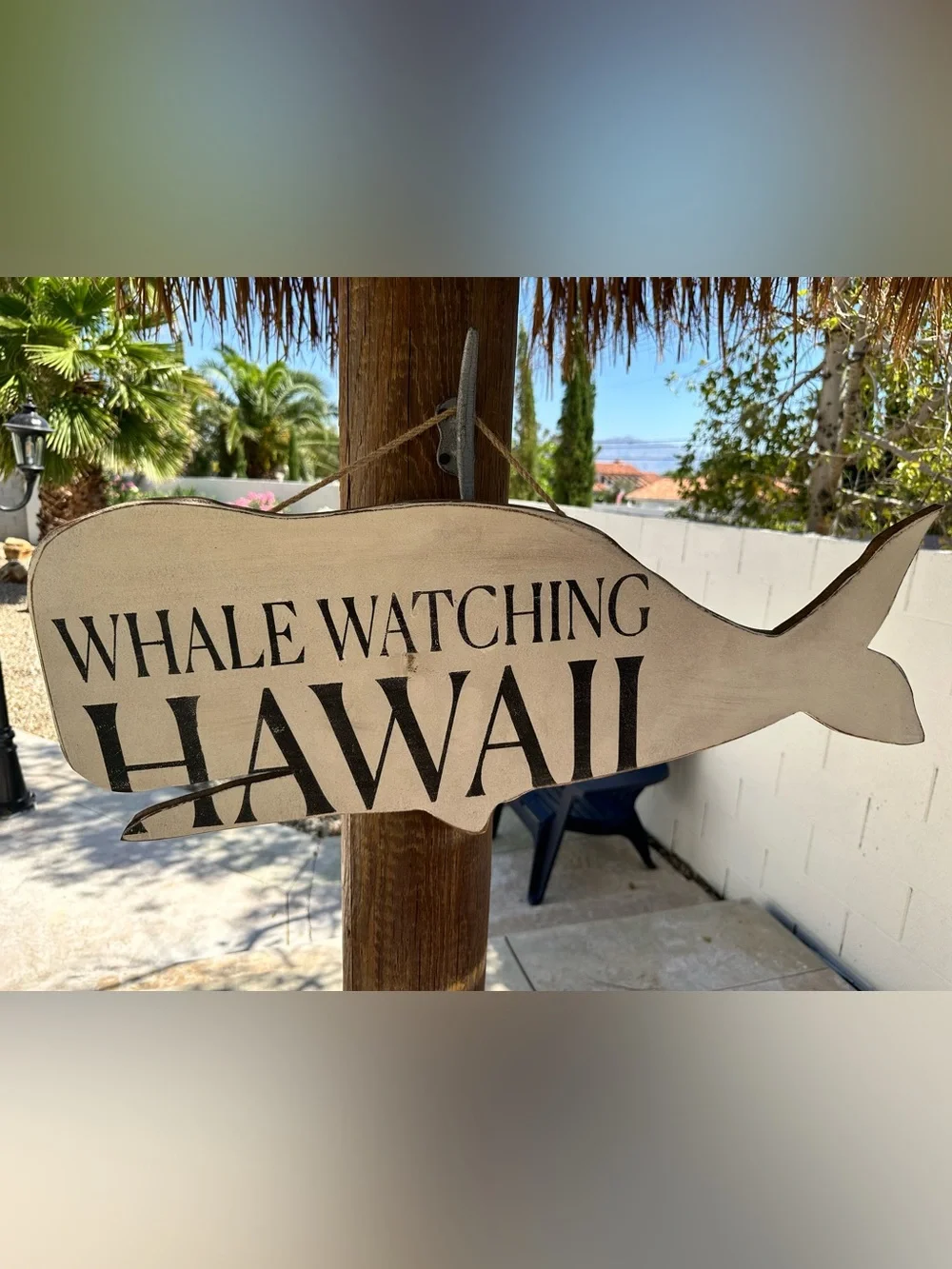 Whale Watching Hawaii Wood Wall Sign - Beige and Black
